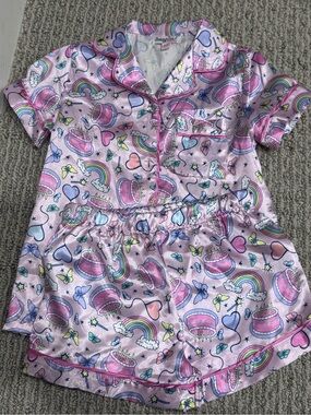 BIRTHDAY GIRL Pink Rainbow & Cake Satin Pajama Set